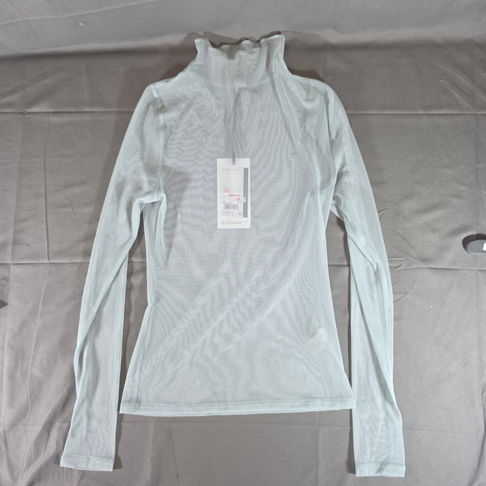 Calia Smoked Turquoise Draped Funnel Long Sleeve Mesh Top XS CKP15396CN